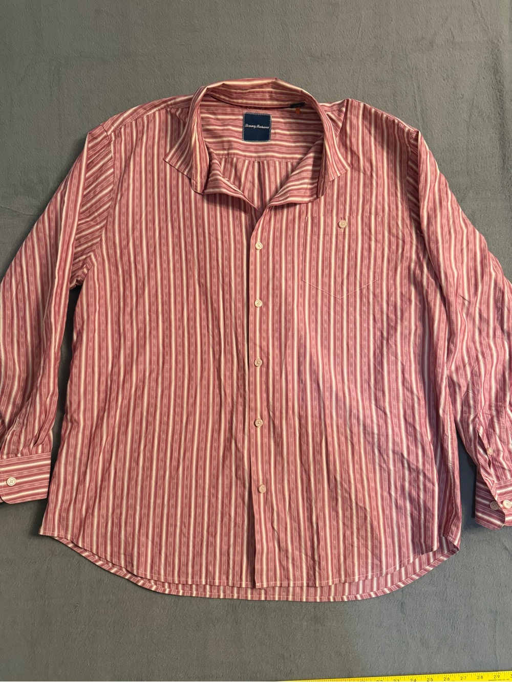 Tommy Bahama Shirt Mens L Red Striped Cotton Long Sleeve Button Front Casual Xxl